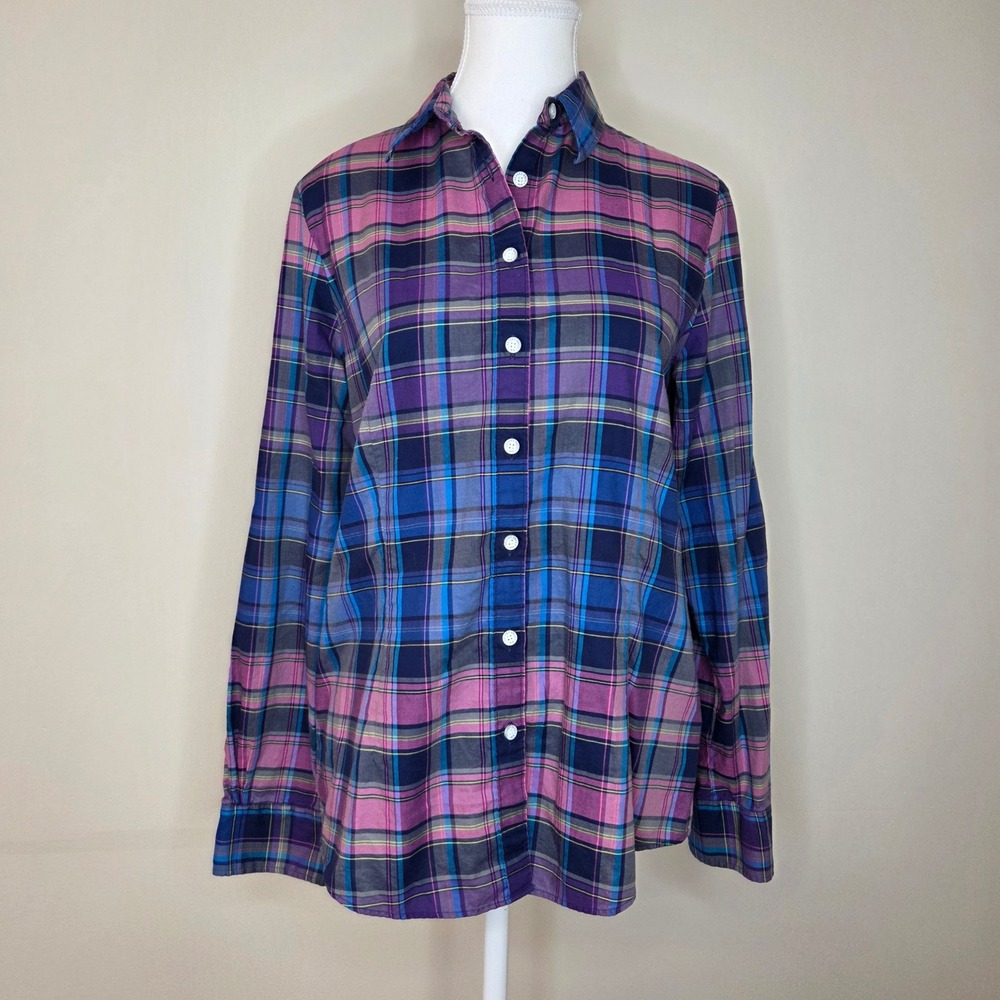 Brooks Brothers Red Fleece Plaid Button Up Cotton‎ Shirt Pink Purple Blue Size 8